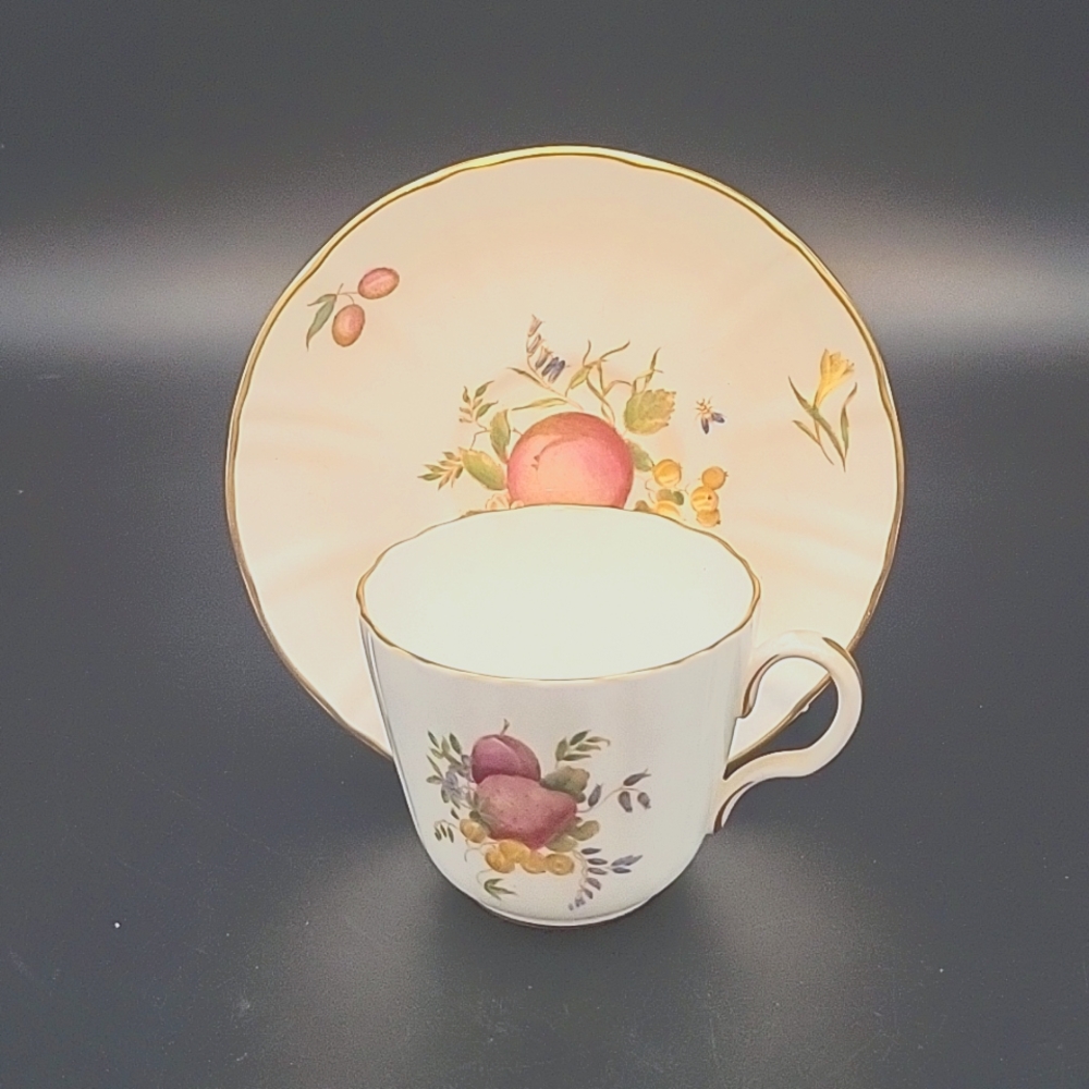 Royal Worchester Delecta Reproduction Teacup and Saucer, Fruit, Peach, Vtg Eng